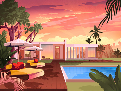 Sky architecture art artwork houses illustration illustration art jungle sky sunset