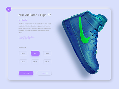 Nike Shoes - E commerce Section 2007 add to bag air force 1 buy now clean clean design clean ui colour favourite force green high neon neumorphic neumorphic design nike air product design shadows size soft