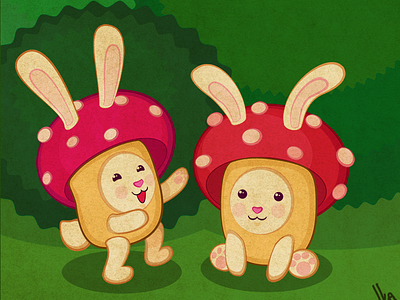 Mushrooms bunny cartoon mushroom vector