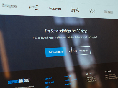 ServiceBridge Redesign blue clean design flat footer imac landing minimal trial ui ux web