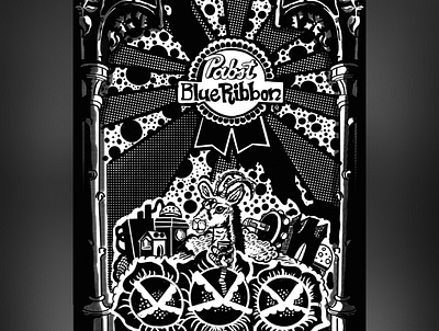 Pabst Blue Ribbon art contest entry beer black and white dark art dark artist design illustration long beach los angeles pbr procreate tattoo traditional