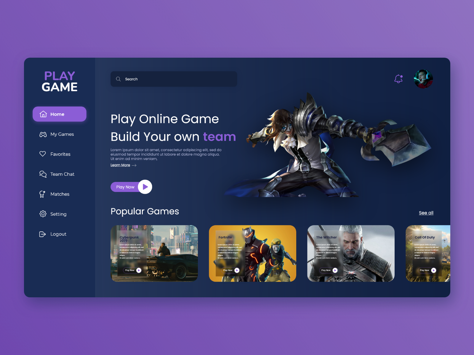Play Game Dashboard by Zain Aijaz on Dribbble