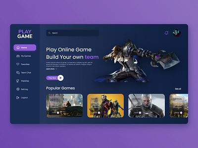 Play Game - Dashboard adobexd dark dashboard dashboard ui esports game dashboard games gaming playstation product design streaming twitch ui ux video game