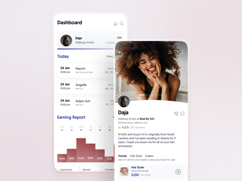 Beauty App | Taper app beauty dashboad experience explore graph icons interface profile salon salon app statistic stats typogaphy ui user ux