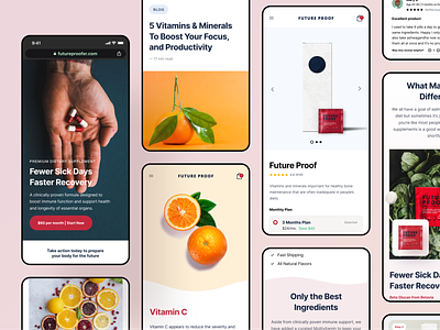 Responsive Website | FutureProofer app branding card design diet health interface minimal mobile responsive design shopify typography ui user experience ux vitamin web web design website