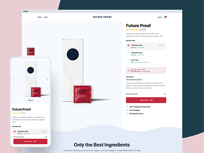 Product Page | FutureProofer app card color design diet health interface layout minimal product product page responsive design typography ui user experience ux vitamin web web design website