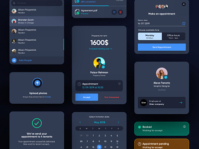 Real Estate - Dark UI Dashboard app badges calendar cards dark experience finance icons interface notification profile real estate typography ui upload uploader user ux web