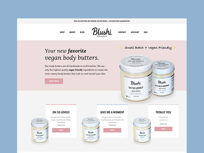 Blushi Organics | Website blushi handmade organic pink product shopify vegan website