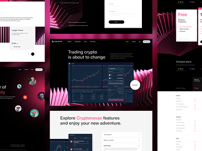 Cryptonovae Pages adobe xd community contact crypto cryptocurrency design figma home homepage minimal pink pricing saas subpages ui