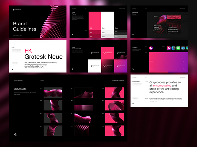 Cryptonovae Brandbook 3d assets adobe xd bradnbook brandbook branding crypto cryptocurrency exchange figma grotesk logo minimal pink poster ui uidesign