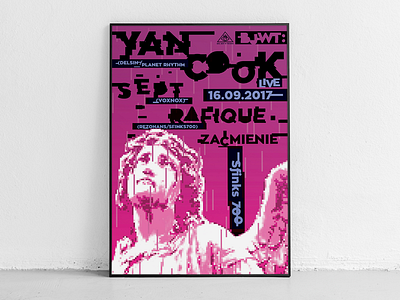 Yan Cook gig poster angel gigposter lettering pixel poster rain rave techno typography