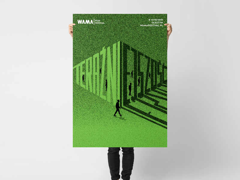 Teraźniejszość - Present festival film monument present pixels typography poster green