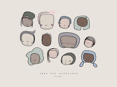 Same but Different characters cute drawing illustration muted people photoshop