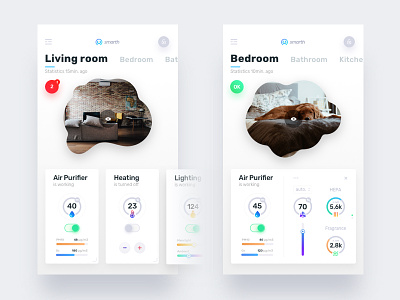 Smarth air purifier app application bedroom home house living room mobile smarthome ui ux
