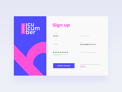 Purple Cucumber / sign up form branding design flat form minimal minimalism neon registration signup typography ui uiux ux web website