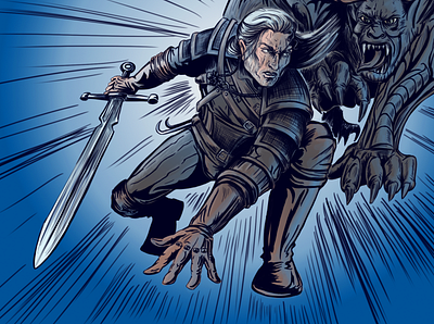 Geralt from Rivia comic book design illustration witcher