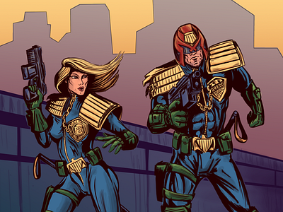 Judge Dredd & judge Anderson art comicbook cyberpunk design fanart illustration