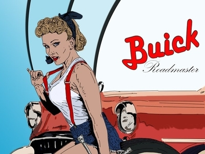 Pin Up. Buick Roadmaster buick car design girl illustration pin up pin up girl red