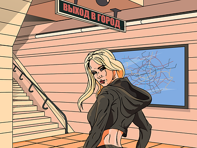 Lisa cyberpunk design future illustration moscow outside subway vector