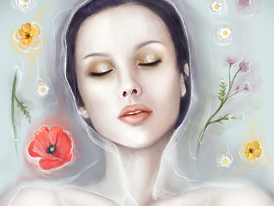 Ophelia art bath digital flowers girl illustration ophelia water