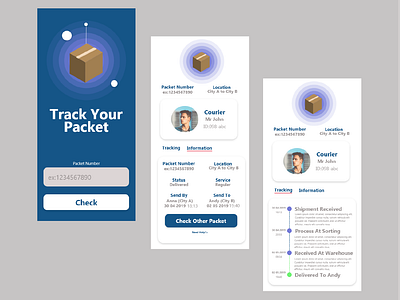 Track Your Packet Application adobe ilustrator adobe xd app application blue courier design illustration package packet ui uiuxdesign ux vector