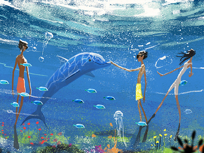 Friendship Underwater animation art artboard artbook artwork branding brush character art design digital 2d digital art digital illustration digital painting game art game artist illustration landscape nature photoshop vector