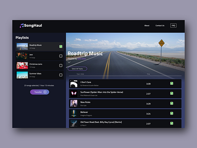 SongHaul Playlist Transfer Concept basic concept gravit playlist song transfer ui uidesign webapp