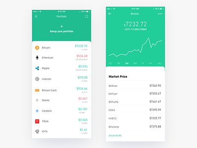 Coinflow - Cryptocurrency Tracking and Portfolio app coins crypto currency data graph ios mobile ui ux