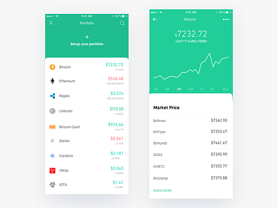 Coinflow - Cryptocurrency Tracking and Portfolio app coins crypto currency data graph ios mobile ui ux