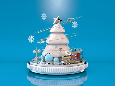 Xmas 3d ball blue c4d christmas christmas tree cinema4d crystal gift illustration pink satellite snow sweet train xmas
