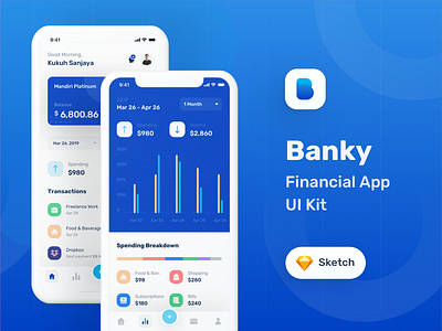 Banky Financial App Ui Kit analytic app concept app design app ui kit card filter finance app fintech icon icon set ios app minimal payment gateway spending statistic transaction ui kit website design