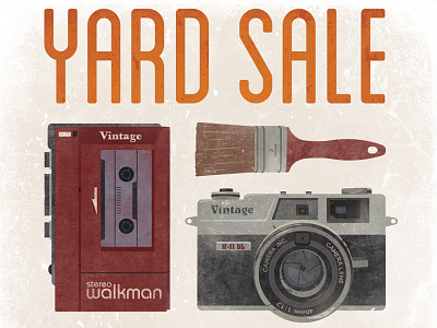 Yard Sale camera paint brush poster vector walkman yard sale