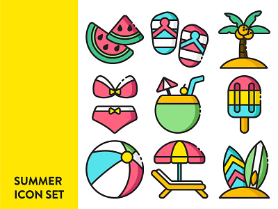 Summer Icon Set adobe illustrator design flatdesign icon illustration outline icon outline icons vector