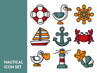 Nautical Icon Set adobe illustrator flatdesign icon illustration outline icon outline icons vector
