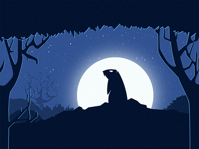 Groundhog forest logo moon night