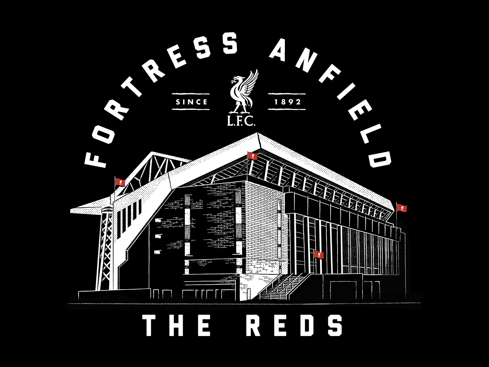 LFC - Fortress Anfield anfield apparel building illustration lfc liverpool liverpool football club tee texture vector