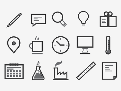 A Quick Icon set clock coffee factory icons lightbulb messages paper pencil ruler science thermometer ui