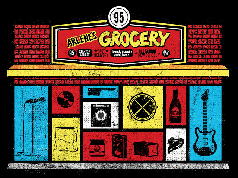 Arlenes Grocery Tee illustration grocery tee t-shirt icons music beer food butcher venue nyc texture
