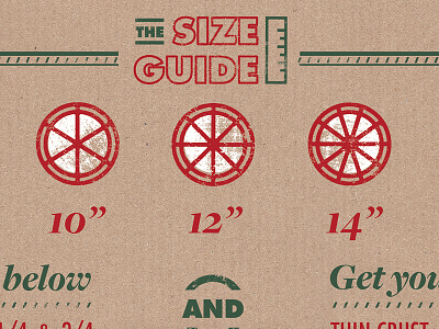 Size Guide cardboard diagram guide pizza size slices texture vintage