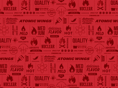 Atomic Wings Pattern atomic buffalo wings fire flame icons pattern peppers sauce typography wings