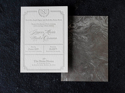 N&J - Part 2 clean icon invite letterpress marbled minimal print stationary wedding