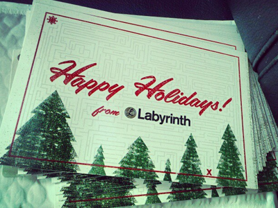 Labyrinth Happy Holidays PostCard! christmas clothing happy holidays labyrinth maze postcard snow snowflake trees winter xmas