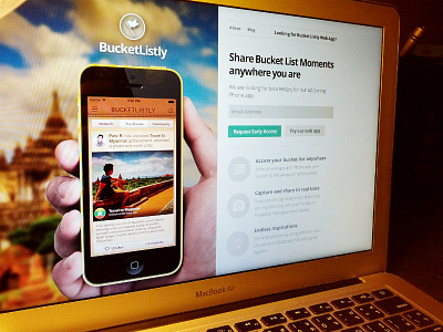 BucketListly iPhone Landing Page achievements bucket list bucketlistly design goals half iphone travel web website