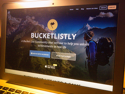 BucketListly 3.0 achievement badge black bucketlistly flag flat photo typography unlocked web app website yellow