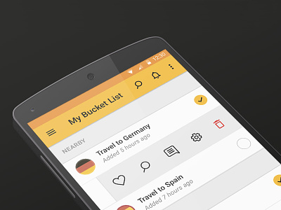 BucketListly Material Design android app list material travel yellow