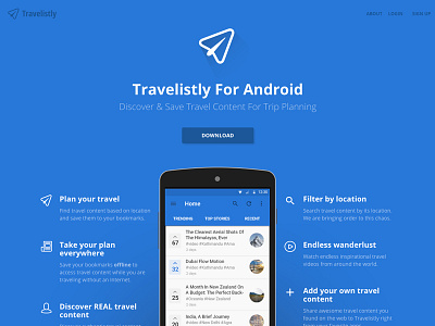 Travelistly for Android Landing Page