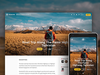 Full Bleed Background Page Layout for BucketListly blog hero landing page layout photo responsive travel ui web