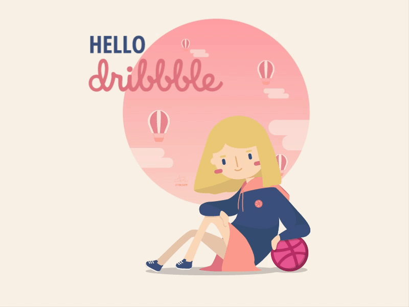 Hello Dribble animation balloons design first shot flat girl hello dribble illustration motion art vector