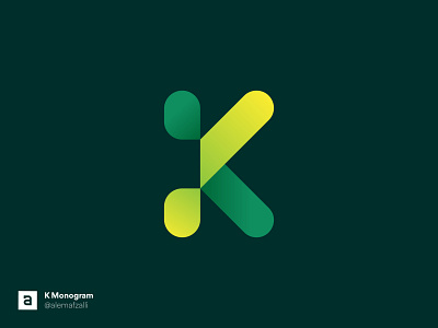K Monogram Design branding gradient gradients graphic design green icon letter lettering lettermark logo logo design mark round round logo simple type vector