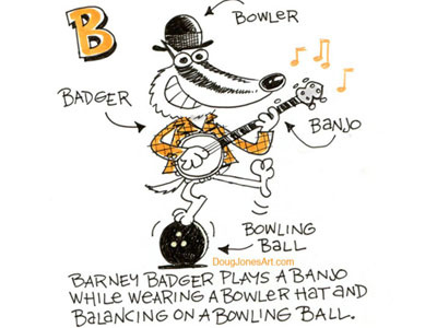 B is for Badger alphabet animal humor illustration
